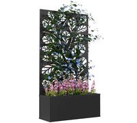 Outsunny Metal Raised Garden Bed With Trellis, Outdoor Elevated Planter Box In Black Black