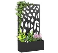 Outsunny Metal Raised Garden Bed with Trellis, Outdoor Planter Box with Privacy Screen, Elevated Garden Box for Climbing Plants, Flowers, Vegetables, 61 x 23 x 113 cm, Black