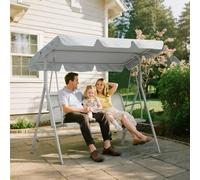 Outsunny 3 Seater Swing Chair, Garden Swing Bench with Adjustable Tilting Canopy, Breathable Mesh Seat and Heavy Duty Metal Frame for Patio, Yard, Light Grey