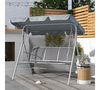 Outsunny Metal Swing Chair Garden Hammock 3 Seater Patio Bench W/ Canopy, Grey