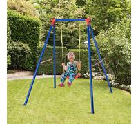 Outsunny Metal Swing Set w/ Adjustable Rope A-Frame Stand Outdoor Playset