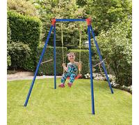 Outsunny Metal Swing Set With Adjustable Rope Heavy Duty A-Frame Stand Outdoor In Red Red