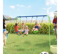Outsunny Kids Swing Set, Metal Garden Swing Set with 2 Seats, Glider, Heavy Duty A-Frame, Outdoor Children Playground for 3+ Years Old, Green