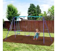 OUTSUNNY Metal 2 Swings & Seesaw Set Height Adjustable Outdoor Play Set in Purple Outsunny Purple