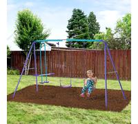 Outsunny Metal 2 Swings & Seesaw Set Height Adjustable Outdoor Play Set, Green