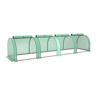 Outsunny Mini Greenhouse, Small Polytunnel Green House with Zipped Doors, Steel Frame for Garden, 395 x 100 x 80cm, Green