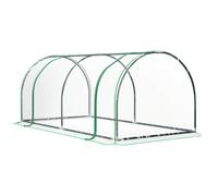 Outsunny Mini Greenhouse, Small Polytunnel Green House with Zipped Doors, Steel Frame for Garden Patio, 250 x 100 x 80cm, Clear Clear