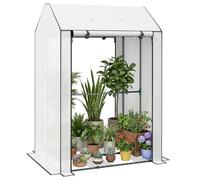 Outsunny Mini Greenhouse with 4 Wire Shelves 100 x 80 x 150cm White | Portable, Tomato Greenhouse, Upgraded, Garden, Grow House for Plants, Roll Up Door, Vents