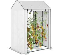 Outsunny Mini Greenhouse with 4 Wire Shelves, Portable Tomato Greenhouse, Upgraded Garden Grow House for Plants with Roll Up Door and Vents, 100 x 80 x 150cm, White