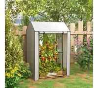 Outsunny Mini Greenhouse with Shelves and Roll Up Door, 100x80x150cm, White