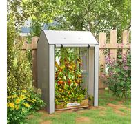 Outsunny Mini Greenhouse with Shelves and Roll Up Door, 100x80x150cm, White