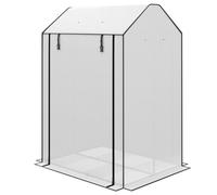 Outsunny Mini Greenhouse With Shelves And Roll Up Door, 100X80X150Cm, White