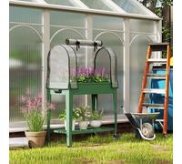 Outsunny Mobile Raised Garden Bed with Greenhouse Cover, Green, Green