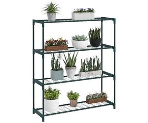 Outsunny Modern Plant Stand, 4-Tier Planter Holder with Steel Frame, Outdoor Flower Display Rack for Potted Plants Garden Balcony Décor, Dark Green