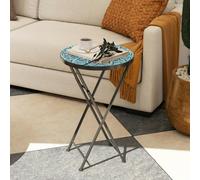 OUTSUNNY Mosaic Garden Table, 35.5cm Folding Coffee Table in Blue Outsunny Blue