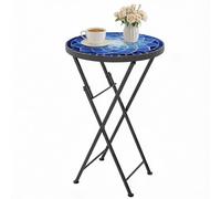 Outsunny Mosaic Outdoor Garden Table, 35.5cm Round Folding Coffee