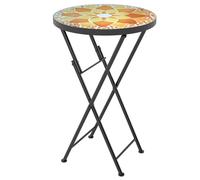 Outsunny Mosaic Outdoor Garden Table, 35.5cm Round Folding Coffee Table with Metal Frame for Balcony Terrace, Yellow