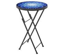 Outsunny Mosaic Outdoor Garden Table, 35.5cm Round Folding Coffee Table with Metal Frame for Balcony Terrace, Navy Blue