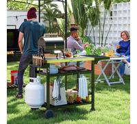 OUTSUNNY Movable Outdoor Grill Dining Cart with Foldable Side table, Stainless Steel Top in Black Outsunny Black