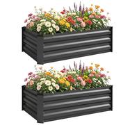 Outsunny Of 2 Galvanised Garden Raised Bed For Flowers In Dark Grey Dark Grey