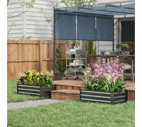 OUTSUNNY of 2 Galvanised Garden Raised Bed for Flowers in Dark Grey Outsunny Dark Grey