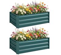 Outsunny Of 2 Galvanised Garden Raised Bed For Flowers In Green Green