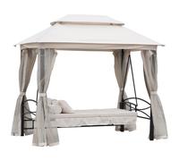 Outsunny Outdoor 2-in-1 Convertible Swing Chair Bed 3 Seater Porch w/Nettings Aosom UK