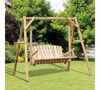 OUTSUNNY Outdoor 2 Seater Porch Swing Wooden Rustic Patio Bench w/ Armrest in Natural Outsunny Natural