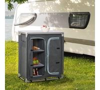 OUTSUNNY Outdoor Aluminum 3-shelf Camping Cupboard Kitchen Station Cook Table in Grey Outsunny Grey