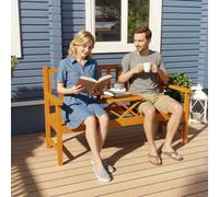 Outsunny Outdoor Bench With Liftable Middle Table, 153Cm Wood Garden Bench In Light Brown Light Brown