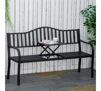 OUTSUNNY Outdoor Bench with Liftable Middle Table, Patio Loveseat, Black Outsunny Black