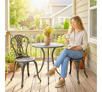 Outsunny Outdoor Bistro Set Cast Aluminium Patio Furniture For 2, Brown