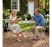 Outsunny Outdoor Bistro Set Folding for 2 People White Green - Green - 3 - Outdoor Bistro Set