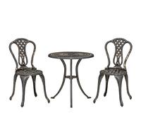 Outsunny Outdoor Bistro Set for 2 Cast Aluminium Patio Furniture with Round Table Umbrella Hole Brown