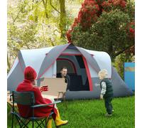 Outsunny 5-6 Man Camping Tent Tunnel Tent UV Protection 3000mm Water Resistant Hiking Shelter with Groundsheet and Carry Bag - Grey