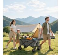 Outsunny Outdoor Cart Folding Cargo Wagon Trailer Beach W/ Handle Dark Grey