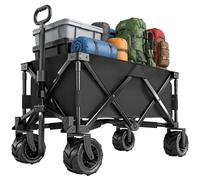 Outsunny Outdoor Cart Folding Cargo Wagon Trailer Beach W/ Handle In Black Black