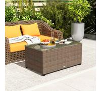 Outsunny Outdoor Coffee Table - Glass Top Rattan Side Table - Brown | TJ Hughes