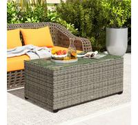 Outsunny Outdoor Coffee Table, Glass Top Rattan Side Table, Dark Grey