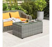 Outsunny Outdoor Coffee Table, Glass Top Rattan Side Table, Light Grey