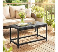 Outsunny Outdoor Coffee Table, PE Rattan Side Table w/ Plastic Board, Black