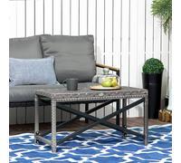 Outsunny PE Wicker Outdoor Coffee Table, Patio Rattan Side Table, with Plastic Board Under the Full Woven Table Top for Patio, Garden, Balcony, Mixed Grey, Grey