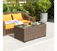 Outsunny Outdoor Coffee Table, PE Rattan Side Table with Tempered Glass Top, Wicker Rectangular Garden Coffee Table End Table with Steel Frame for Patio, Balcony, 90 x 50 x 38cm, Brown Brown