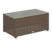 Outsunny Outdoor Coffee Table, PE Rattan Side Table with Tempered Glass Top, Wicker Rectangular Garden Coffee Table End Table with Steel Frame for Patio, Balcony, 90 x 50 x 38cm, Brown
