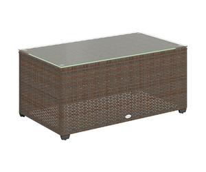Outsunny Outdoor Coffee Table, PE Rattan Side Table with Tempered Glass Top, Wicker Rectangular Garden Coffee Table End Table with Steel Frame for Patio, Balcony, 90 x 50 x 38cm, Brown
