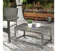 Outsunny Outdoor Coffee Table, PE Rattan Side Table w/ Plastic Board, Grey