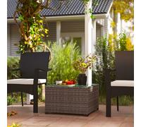 Outsunny Outdoor Coffee Table with Glass Top, Rattan Side Table, Dark Grey