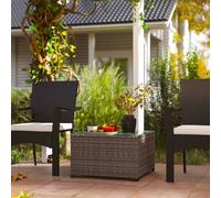 Outsunny Outdoor Coffee Table with Glass Top, Rattan Side Table, Black, Black