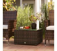 Outsunny Outdoor Coffee Table With Glass Top, Rattan Side Table, Brown