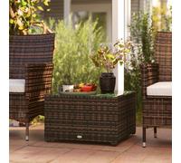 OUTSUNNY Outdoor Coffee Table with Glass Top, Rattan Side Table in Brown Outsunny Brown